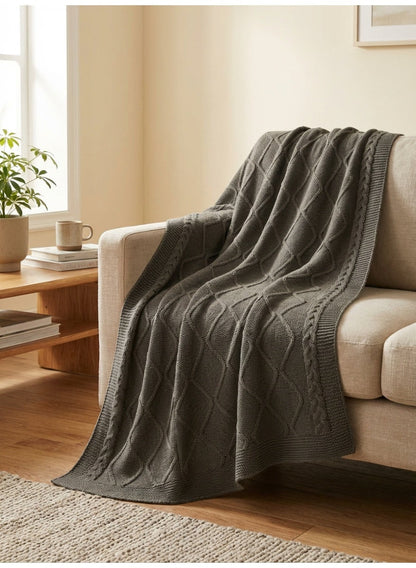 130 x 160 cm 400GSM Diamond Cotton Knitted Throw Blanket Mocha Brown Cozy Couch Sofa Bed Runner Travel Picnic and Decorative Boho Accent