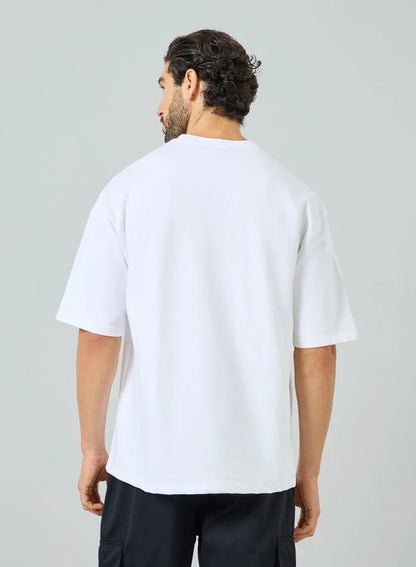Men White Contrast Embroidery Logo T-Shirt