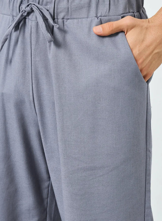 Pantalon gris uni pour homme, taille élastiquée avec cordon de serrage, coupe décontractée