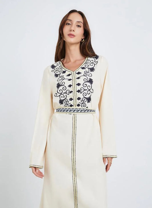 Women Beige Floral Embroidered Maxi Dress
