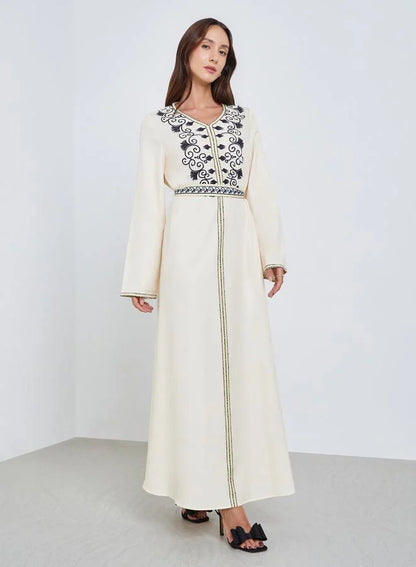 Women Beige Floral Embroidered Maxi Dress