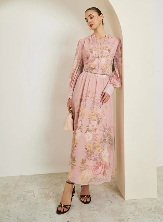 Chemisier rose clair à imprimé floral placé