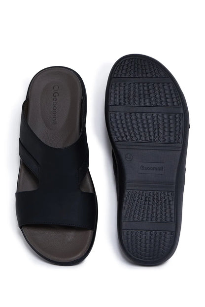 Geoomnii Men’s Arabic Sandals – Comfortable Casual Leather Slide Sandals for Everyday Wear