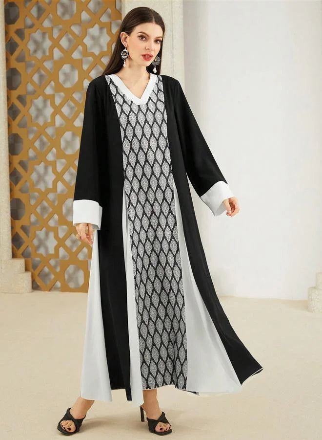 Take Two Geometric Pattern Color Block Jalabiya