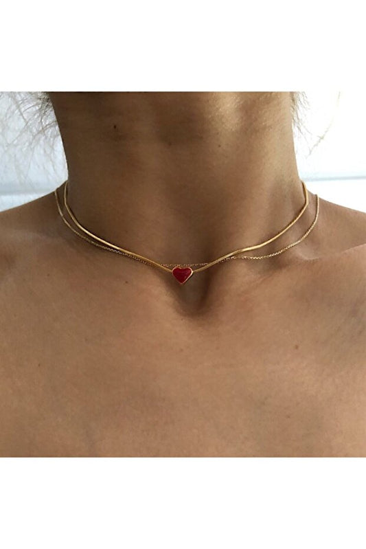Collier mini cœur en acier inoxydable émaillé rouge de marque générique