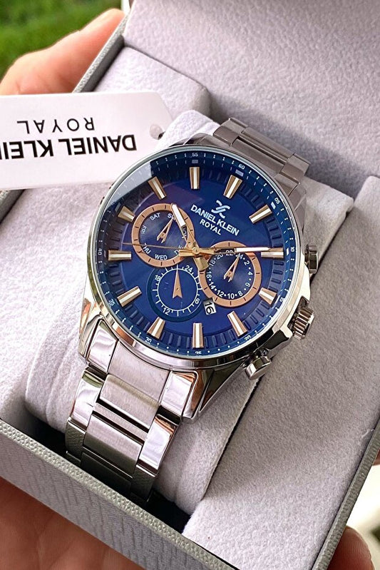 Montre homme Daniel Klein avec bracelet en acier inoxydable, garantie de 2 ans, étanche à 3 ATM.