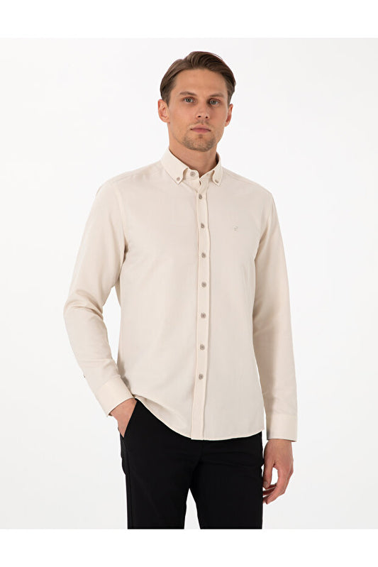 Chemise Pierre Cardin  kaki Oxford coupe slim, repassage facile 50306996-VR027