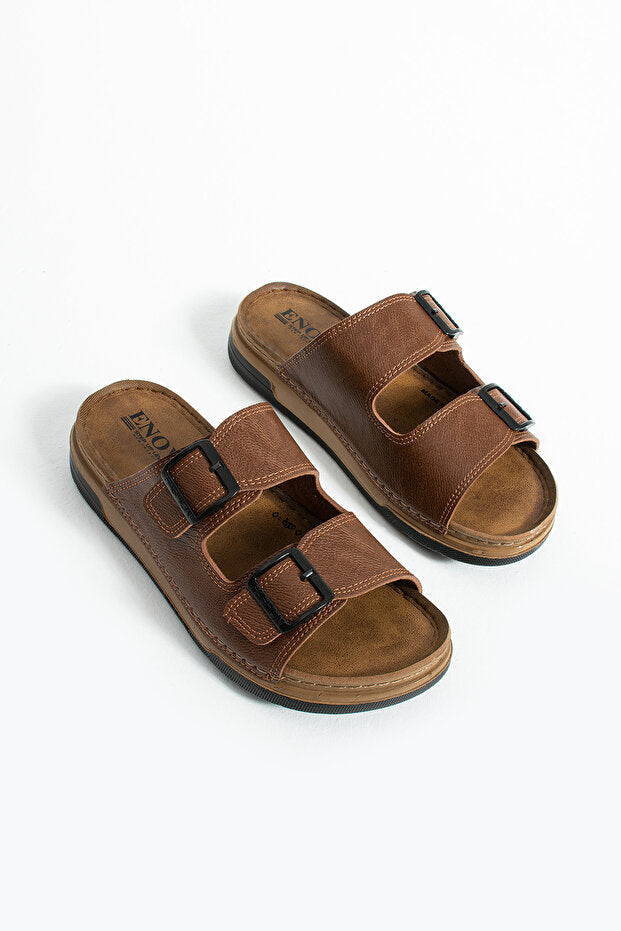 Pantoufles orthopédiques pour hommes Enova  Birrbazaar en cuir (synthétique), à double semelle, réglables par boucle et élégantes, pour l'intérieur et l'extérieur.