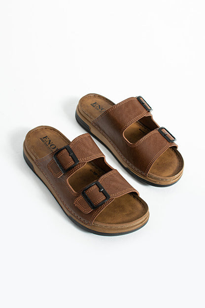 Pantoufles orthopédiques pour hommes Enova  Birrbazaar en cuir (synthétique), à double semelle, réglables par boucle et élégantes, pour l'intérieur et l'extérieur.