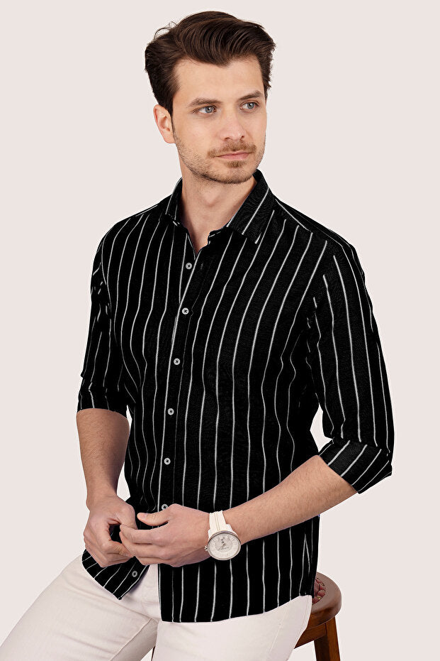 Chemise homme Etikmen à rayures noires et blanches, coupe slim