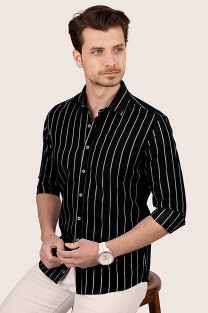 Chemise homme Etikmen à rayures noires et blanches, coupe slim