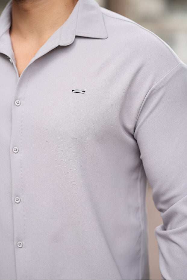 Chemise homme Plus1 demi-coupe oversize à manches longues, facile à repasser, en tissu double face respirant et absorbant la transpiration -801-Noir