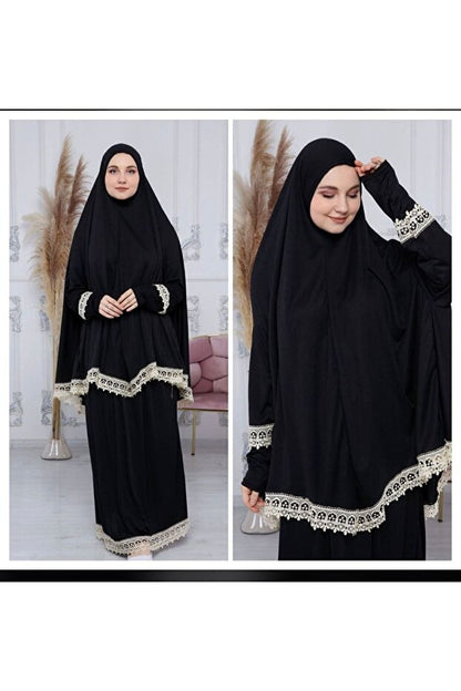 Robe de prière d'été deux pièces pour femme de la collection Kutay , composée d'une jupe et d'une robe fluide. Tenue de prière respirante.