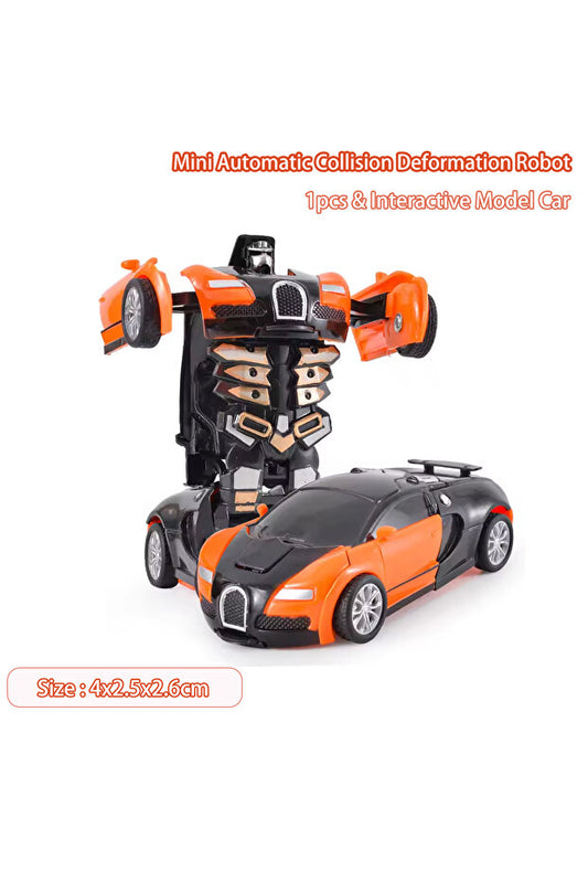 Robot transformable en un clic, couleur orange, avec collision automatique. Cadeau  pour garçon. Voiture jouet double forme interactive père-fils.