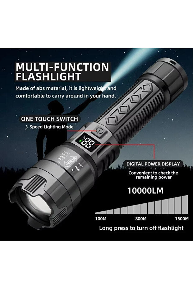 Lampe torche tactique à LED haute puissance Choice P50 300 000 lm avec affichage lumineux et chargement USB pour le camping