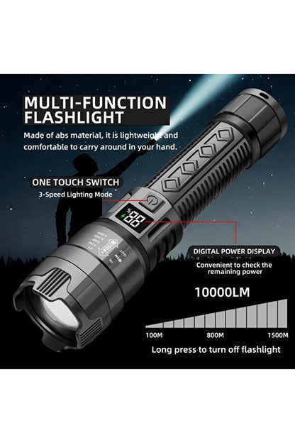 Lampe torche tactique à LED haute puissance Choice P50 300 000 lm avec affichage lumineux et chargement USB pour le camping