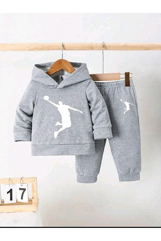 Ensemble haut et bas à manches longues et capuche gris pour enfant KTT TEXTILE