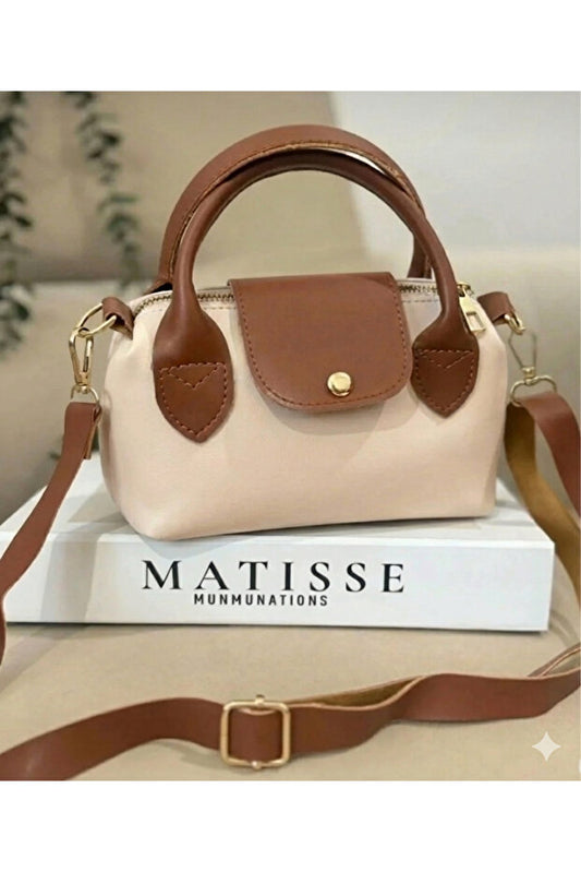 Sac à main et bandoulière pour femme, petit modèle, couleur  crème, avec anses en similicuir