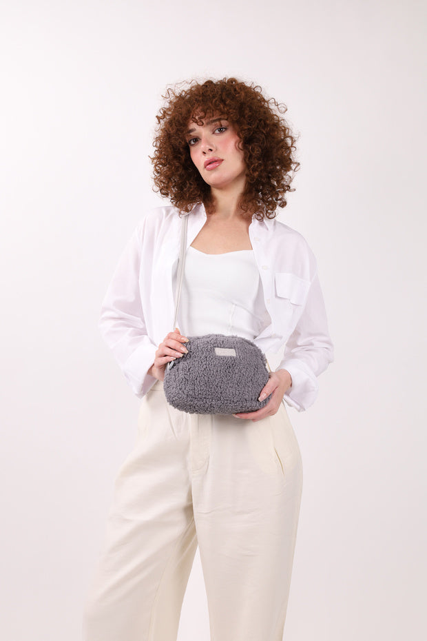 Sac bandoulière urbain mini en peluche crème pour femme NOTHING