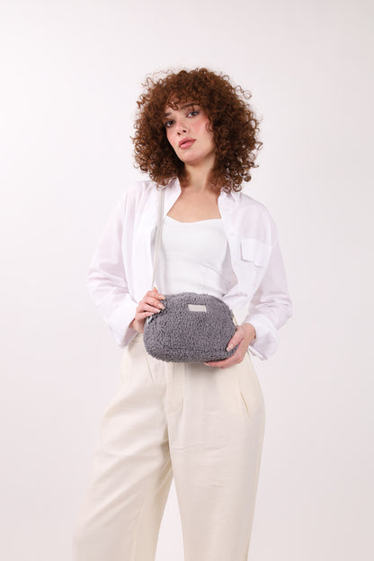 Sac bandoulière urbain mini en peluche crème pour femme NOTHING