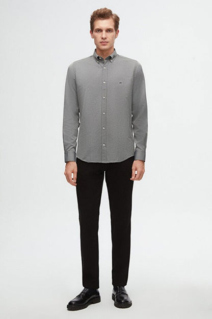 Chemise en coton brodé D'S Damat  Slim Fit Anthracite Oxford à col boutonné, facile à repasser