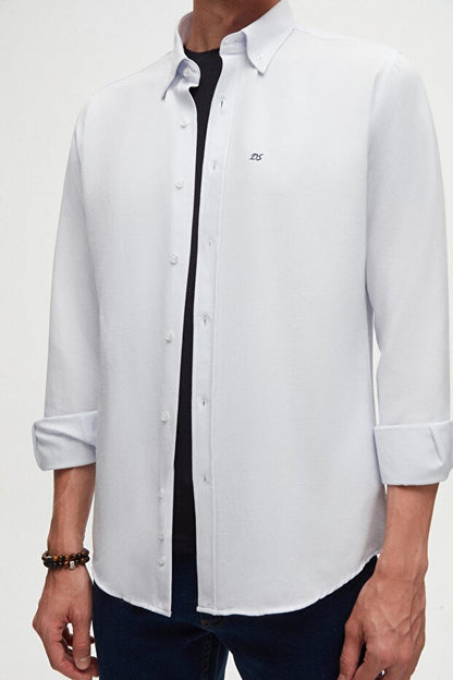 Chemise en coton brodé bleu clair D'S Damat  Slim Fit Oxford à col boutonné, facile à repasser