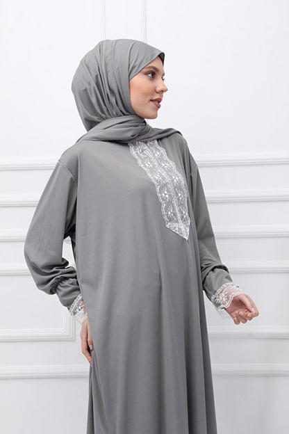 Robe de prière saisonnière en dentelle pour femme de la collection Kutay, avec foulard intégré, tenue de prière respirante