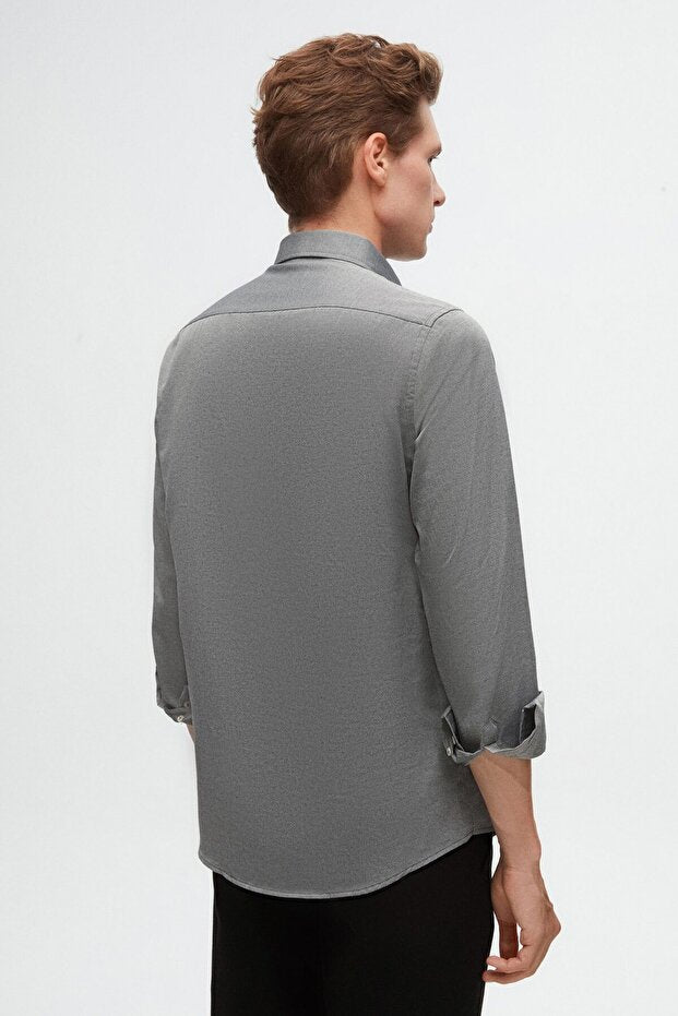 Chemise en coton brodé D'S Damat  Slim Fit Anthracite Oxford à col boutonné, facile à repasser