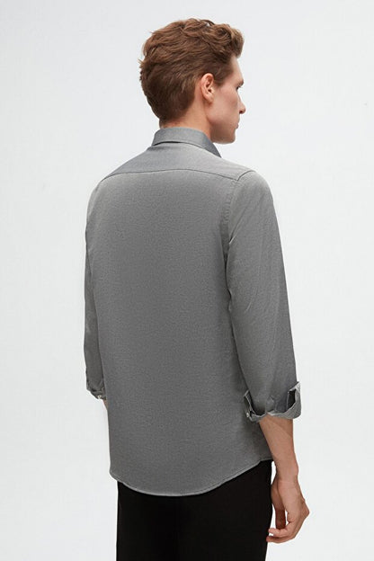 Chemise en coton brodé D'S Damat  Slim Fit Anthracite Oxford à col boutonné, facile à repasser