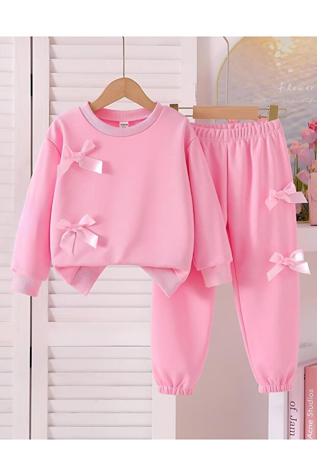 Ensemble haut et bas rose pour filles BYMEER avec détail ruban