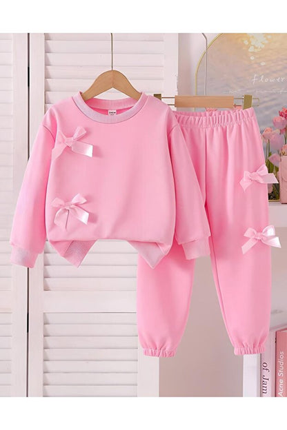 Ensemble haut et bas rose pour filles BYMEER avec détail ruban