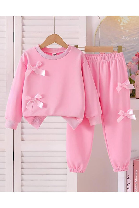 Ensemble haut et bas rose pour filles BYMEER avec détail ruban