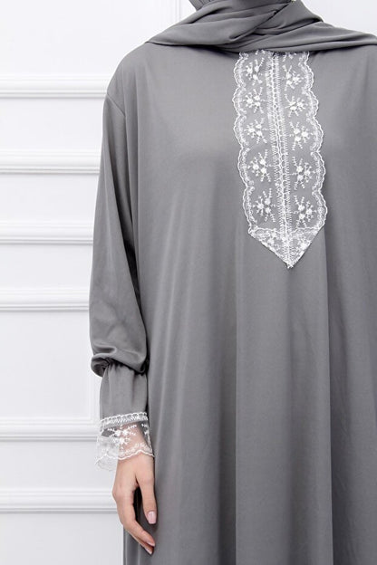 Robe de prière saisonnière en dentelle pour femme de la collection Kutay, avec foulard intégré, tenue de prière respirante