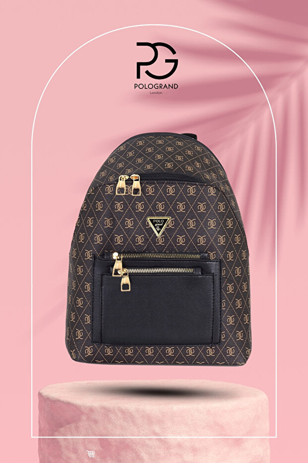 Sac à dos et bandoulière élégant POLOGRAND London  Original pour femme, modèle luxe confort multi-œillets, bandoulière ajustable, 3 compartiments.