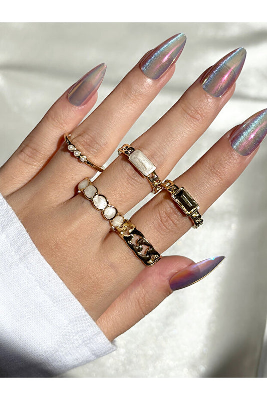 Ensemble de 5 bagues de créateur couleur or pour femme Eylülün Takı