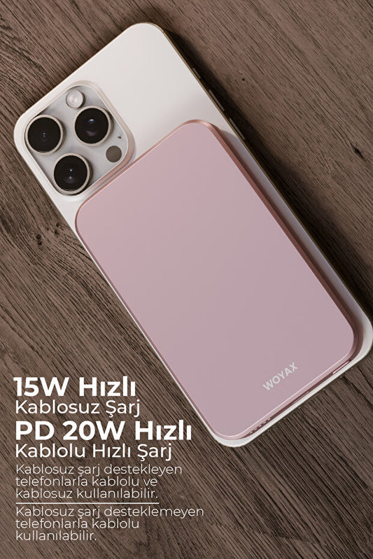 Batterie externe Woyax MagSafe 5000 mAh, fine et rapide, pour iPhone 11, 12, 13, 14, 15, 16, 17 Pro Max et Samsung.