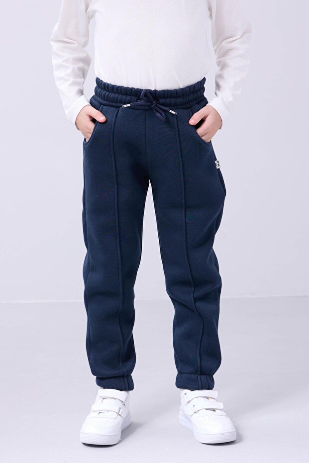 Pantalon de survêtement unisexe pour enfant Perendi , bleu marine, confortable, doublé polaire et élastiqué, avec poches