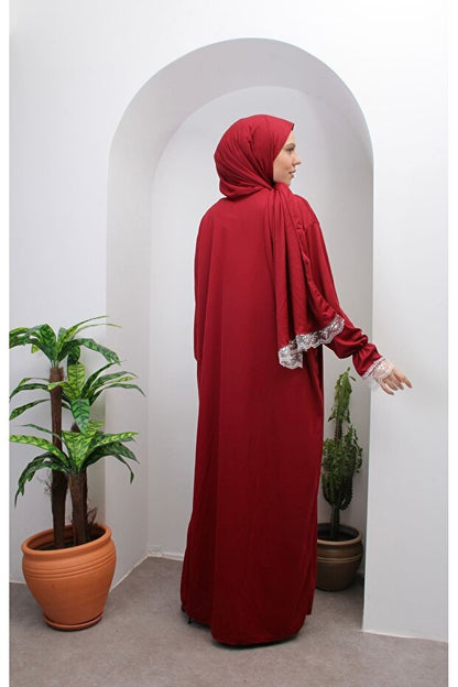 Robe de prière saisonnière en dentelle pour femme de la collection Kutay, avec foulard intégré, tenue de prière respirante