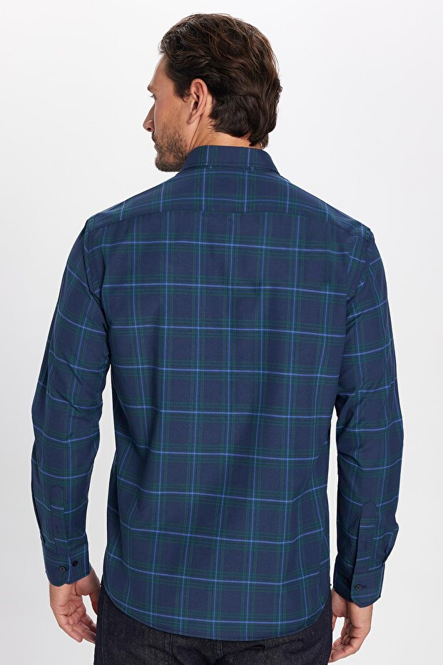 Chemise Tudors  pour homme, coupe classique, col boutonné, petits carreaux, en coton bleu marine