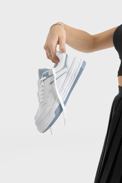 Chaussures de sport à lacets Tonny Black pour femmes, blanches et bleues, à semelle thermo-résistante.