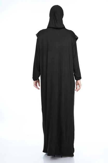 Robe de prière hijab en coton noir avec dentelle, collection automne  , en jersey une pièce.