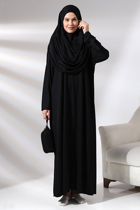 Robe de prière une pièce pour femme Ikhwan avec sac, noire
