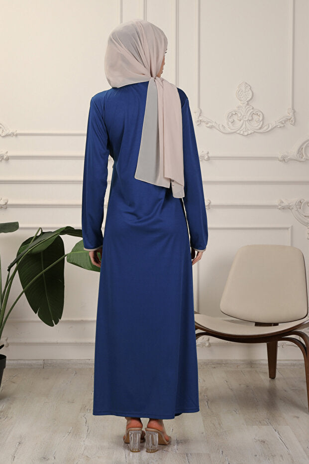 Robe de prière en tissu interlock souple noir transacoustique  à col enveloppant et bordures apparentes