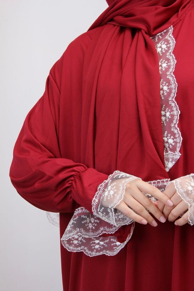 Robe de prière saisonnière en dentelle pour femme de la collection Kutay, avec foulard intégré, tenue de prière respirante