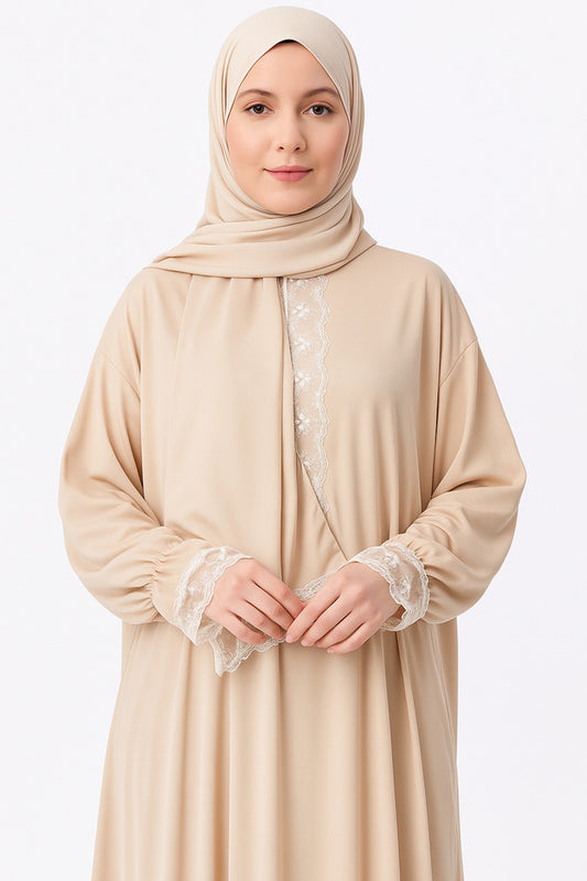 Robe de prière saisonnière en dentelle pour femme de la collection Kutay, avec foulard intégré, tenue de prière respirante
