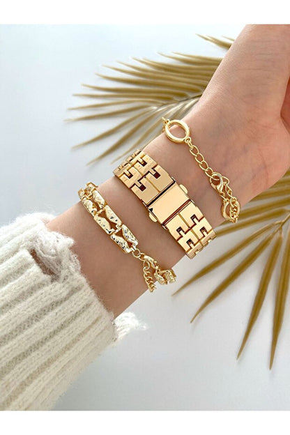 Montre femme Arzu Boutique avec bracelet en métal doré et ensemble bracelet assorti