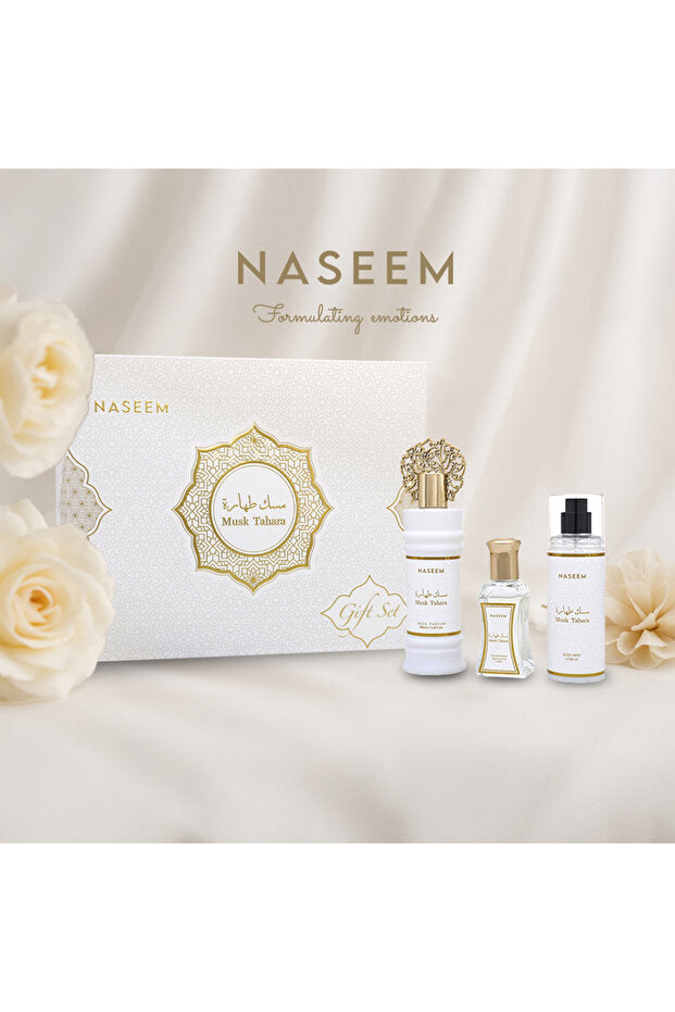 Coffret cadeau Naseem Musk Tahara - Coffret 3 pièces pour hommes et femmes (parfum, roll-on et brume corporelle)