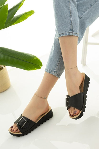 Pantoufles à plateforme pour femmes Modafırsat, noires, décontractées, confortables, légères et élégantes, parfaites pour les jeunes mamans.