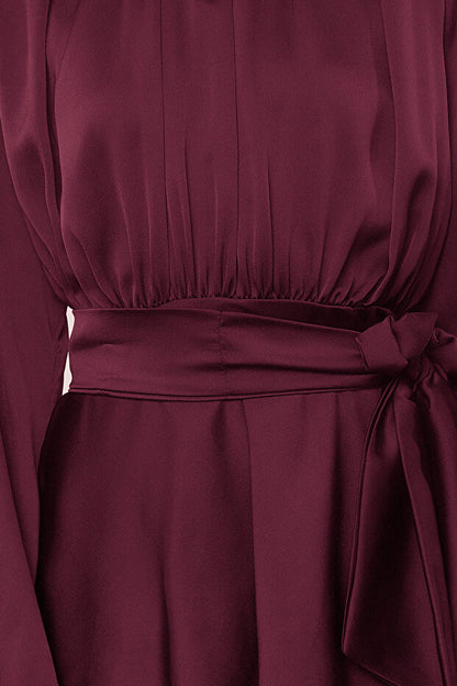 Trendyol Modest Burgundy Skirt Tiered Satin Woven Evening Dress Tctss24Db00050