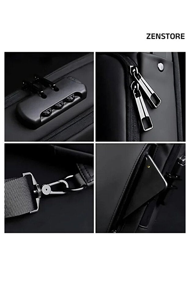 Sac bandoulière antivol noir générique , sac à dos de poitrine étanche avec port de chargement USB, sac à dos bandoulière